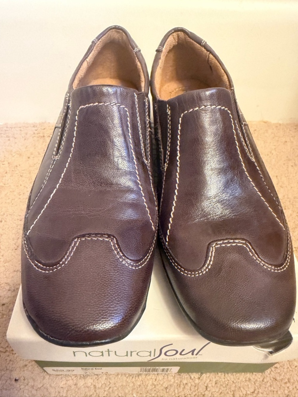 Natural Soul By Naturalizer Women’s Brown “Flor” Leather Slip-On Oxfords NIB - Picture 5 of 9